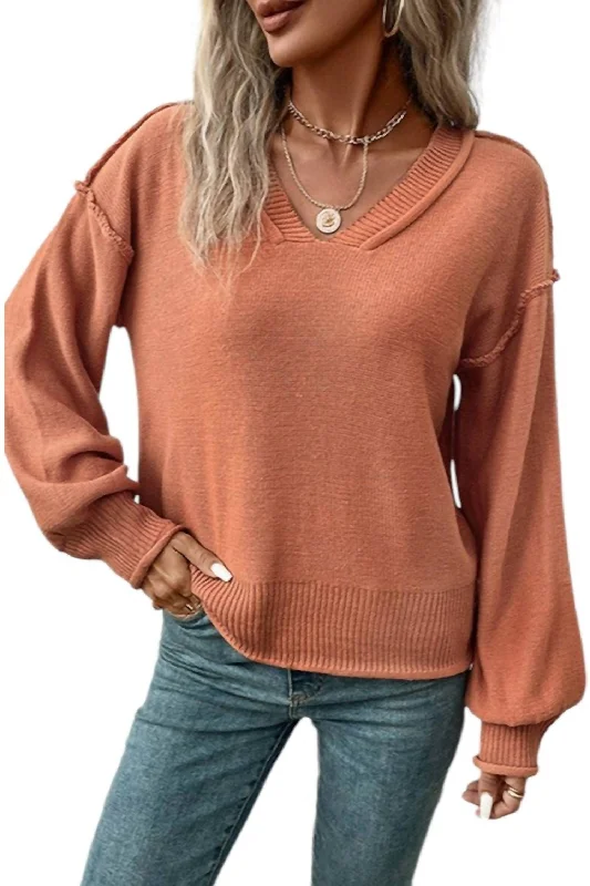 Adaline Exposed Seam Sweater In Apricot