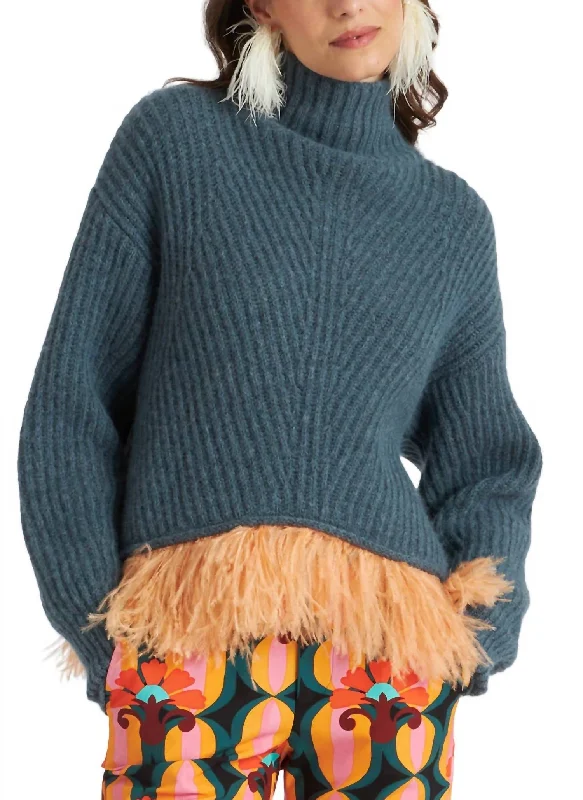 High Kick Sweater With Feathers In Ottanio