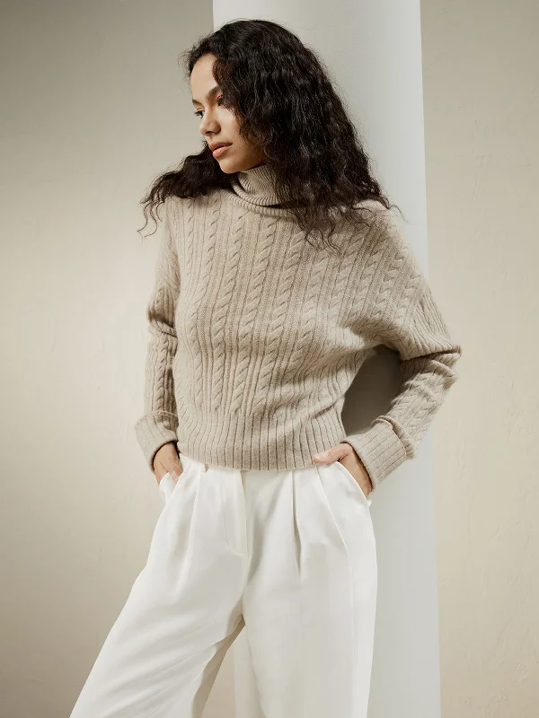 Women's Classic Cable Knit Turtleneck Sweater