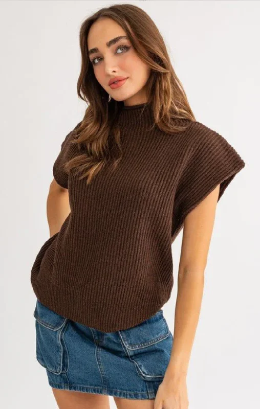 Brown Power Shoulder Sweater Vest