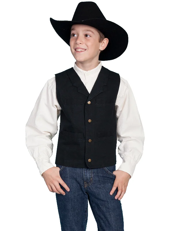 Scully RangeWear Boys Black 100% Cotton Notched Lapel Canvas Vest