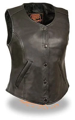 MOTORCYCLE CLASSIC LADIES OPEN NECK VEST W/SNAP BUTTONS COW NEW