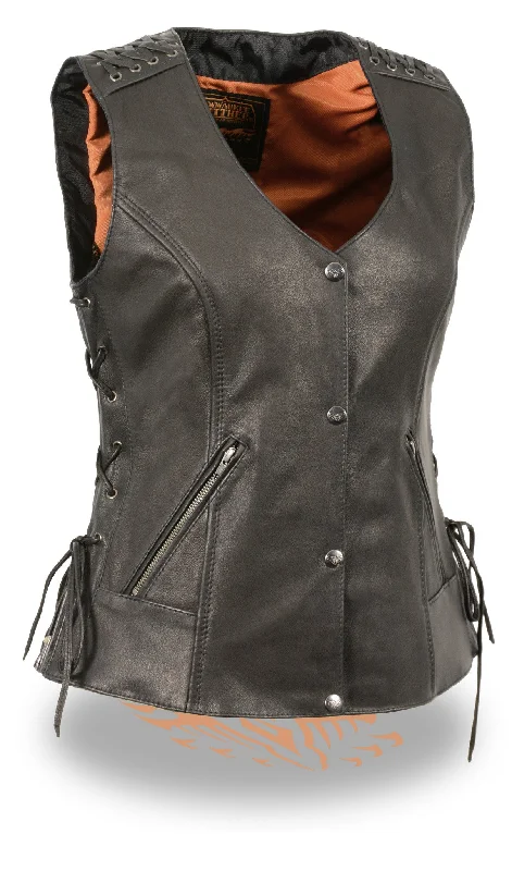 Motorcycle Women's Lightweight Lace to lace snap front vest with 2 Gun pockets