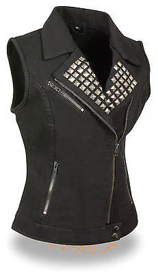 MOTORCYCLE LADIES BLK SEXY ZIPPER DENIM VEST W/2 GUN POCKETS