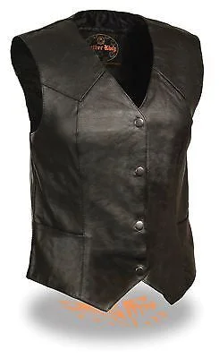 WOMEN'S MOTORCYCLE CLASSIC BIKER VEST W/4 SNAP BUTTONS & 2 GUN POCKETS INSIDE