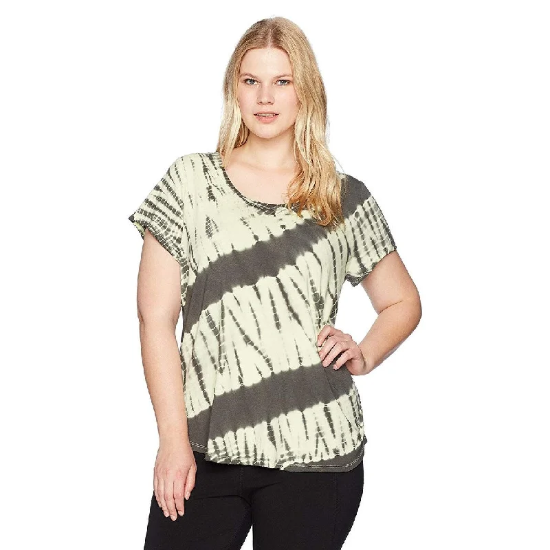 Calvin Klein Women's Plus Size Half Moon Tie Dye Short Sleeve Tee Dandelion Combo Size Extra Large - Yellow - X-Large