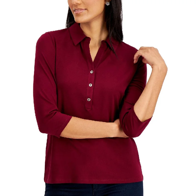 Charter Club Women's Knit Polo Shirt Red Size Small