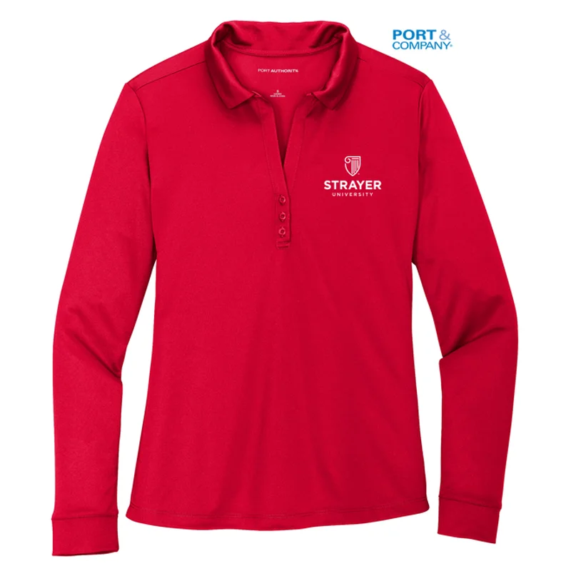 NEW STRAYER Port Authority ® Ladies Silk Touch™ Performance Long Sleeve Polo-Red