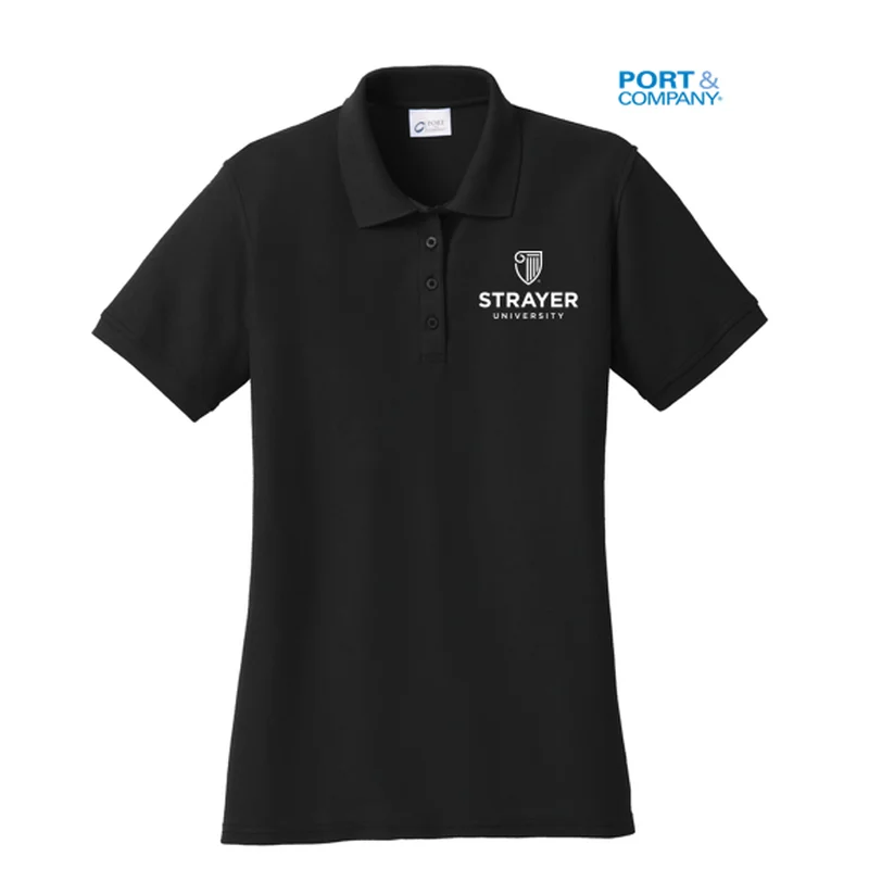 NEW STRAYER Port & Company® Ladies Core Blend Pique Polo-Jet Black