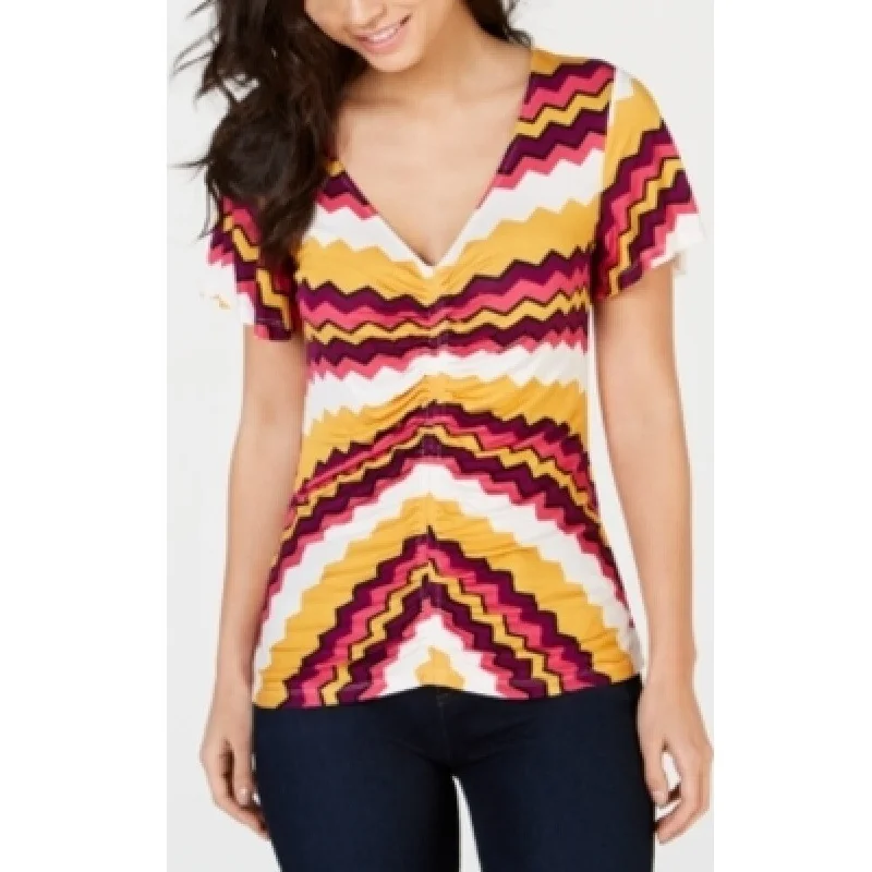 Thalia Sodi Women's Short Sleeve Ruched Front Flutter-Sleeve Top Multi Size Extra Large - X-Large