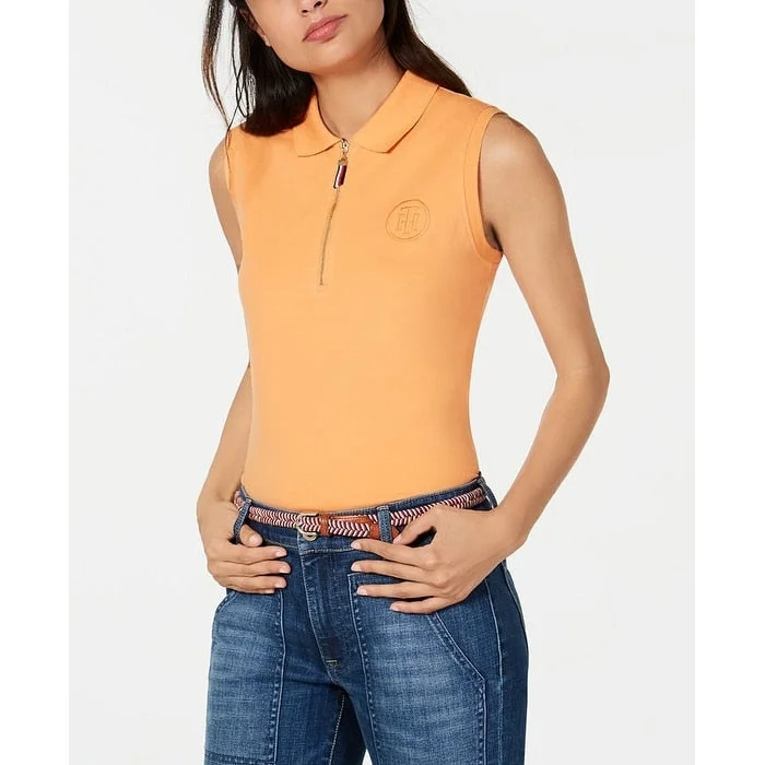 Tommy Hilfiger Women's Zip Front Polo Top Orange Size X-Small