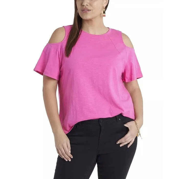 Vince Camuto Women's Plus Size Short Sleeve Cold Shoulder Knit Top Pink Size 3X