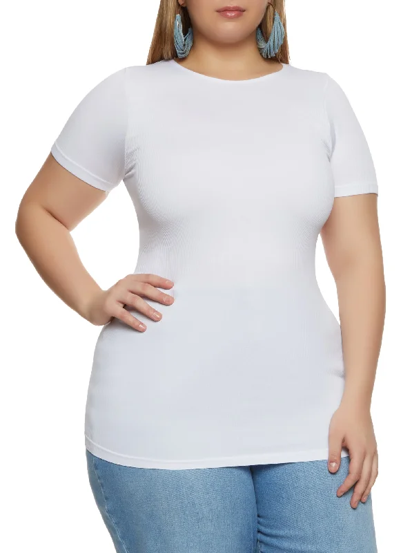 Plus Size Seamless Short Sleeve Crew Neck Tee