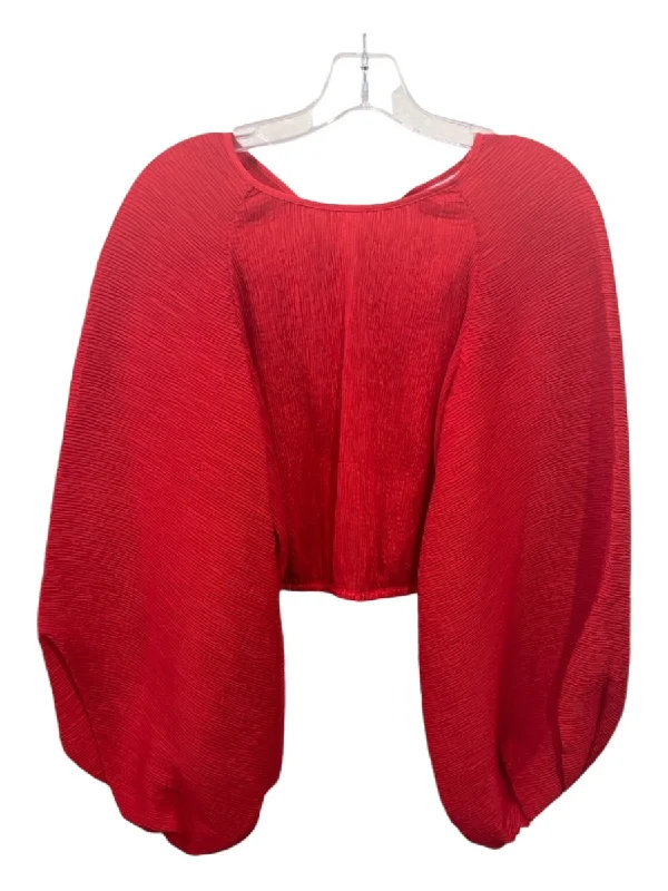 C/Meo Collective Size M Red Polyester Blend micropleats Long Balloon Sleeve Top