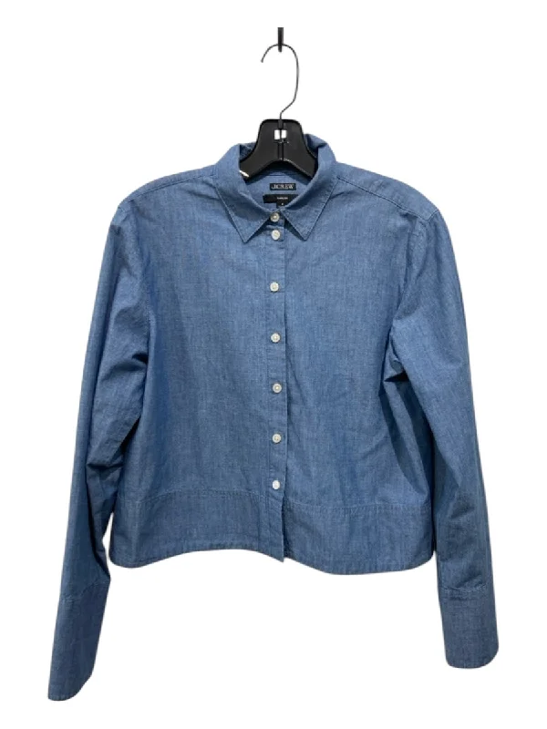 J Crew Size 4 Blue Cotton Button Down Long Sleeve Denim Crop Top