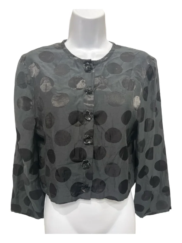 No Brand Size XS Black Polka Dots Flower Buttons Crop Top