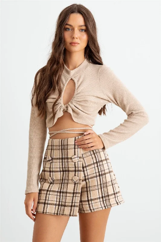 Ribbed Cut-Out Back Tie Around Hem Crop Top