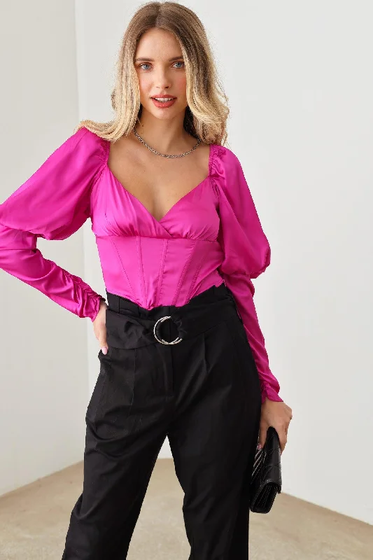 Shirring Puff Sleeve Smocked Back Corset Crop Top