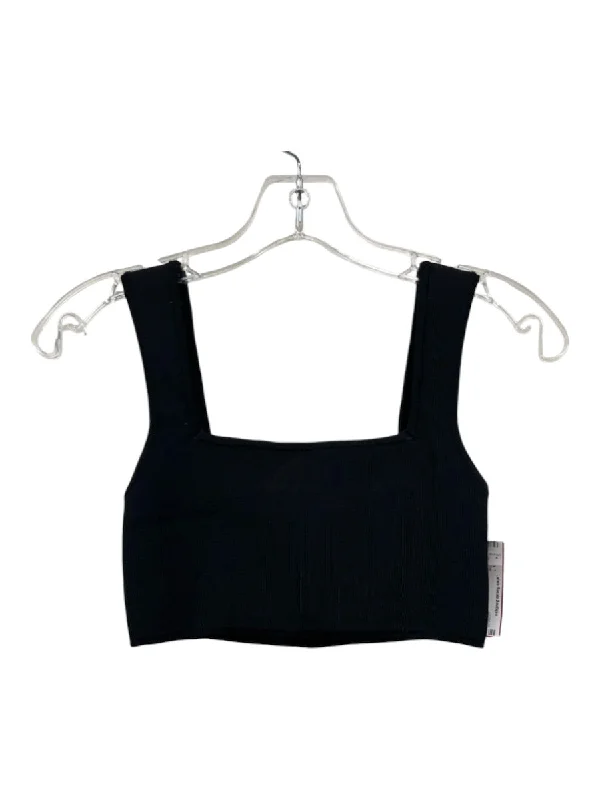 Shona Joy Size S Black Viscose Blend Knit Square Neck Sleeveless Cropped Top