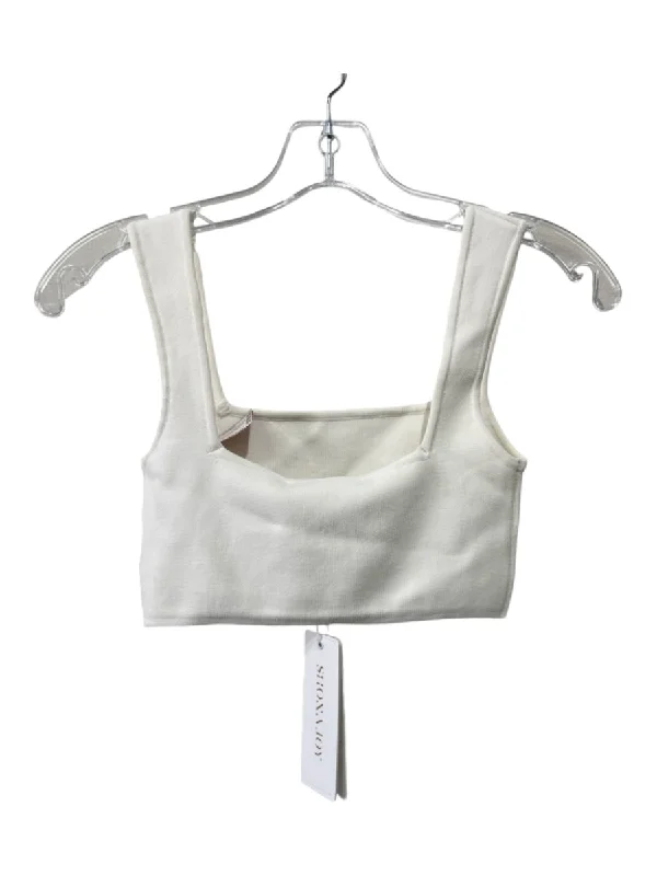 Shona Joy Size S White Viscose Blend Knit Square Neck Sleeveless Cropped Top