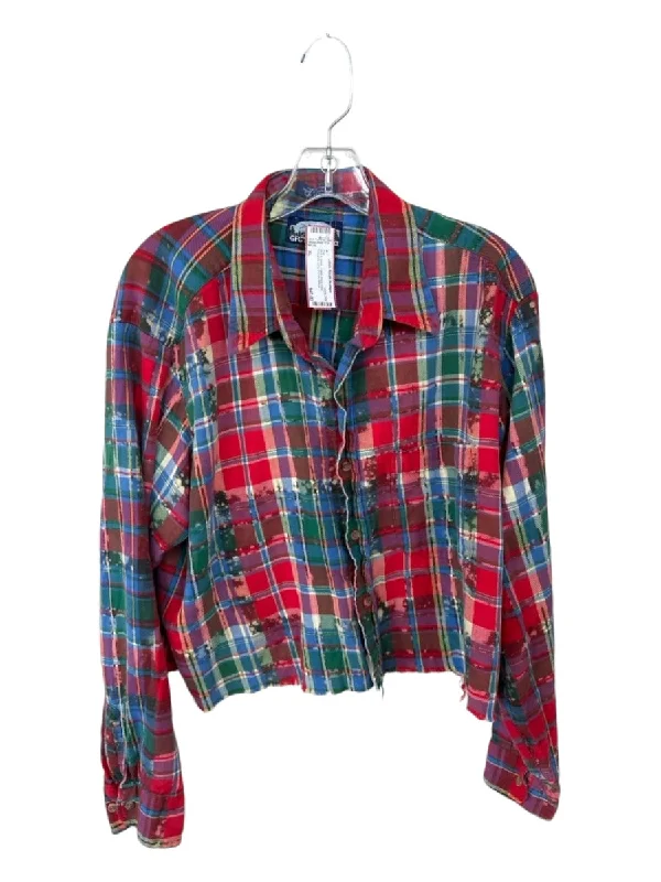 Size XL Red & green Cotton Plaid UGA Cropped Long Sleeve Top