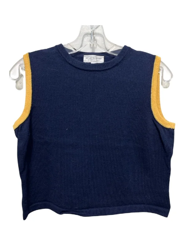 St John Sport Size S Navy & Yellow Wool Blend Sleeveless Crop Scoop Neck Top