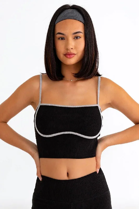 Contrast Binding Spaghetti Ribbed Crop Top