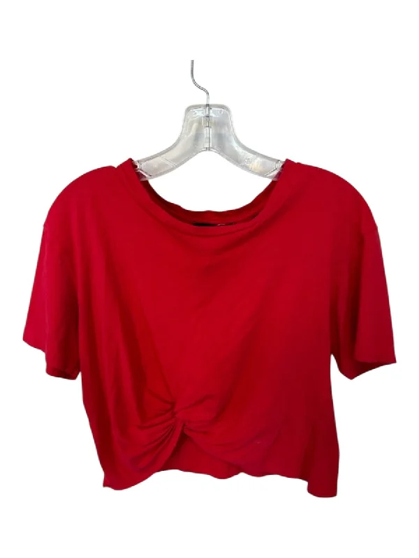 The Kooples Size 2/M Red Cotton Short Sleeve Front Twist Cropped Top