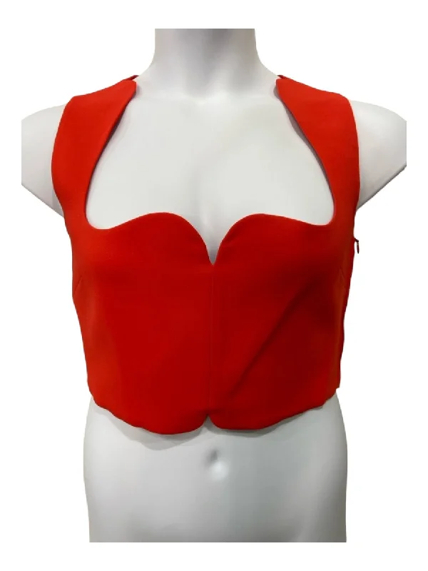 Versace Size 12 Red Orange Viscose Blend Sleeveless Darted Cropped Side Zip Top