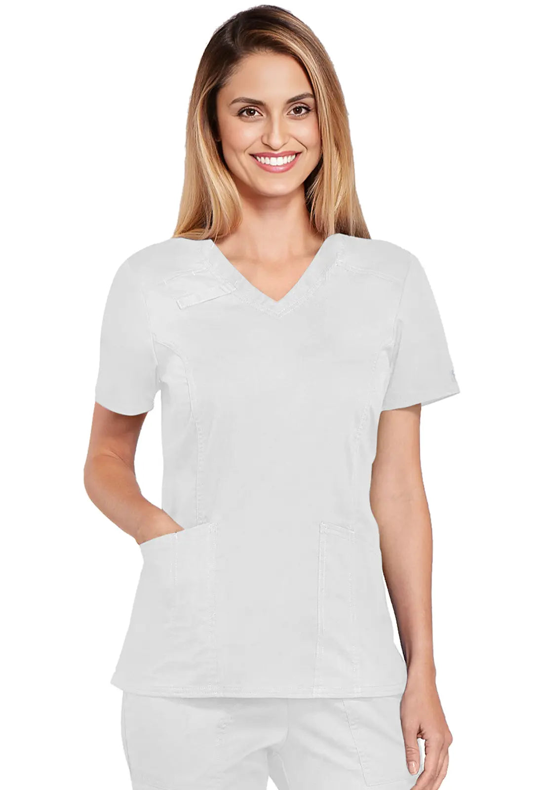 Cherokee Women's 4-Pocket V-Neck Top - White