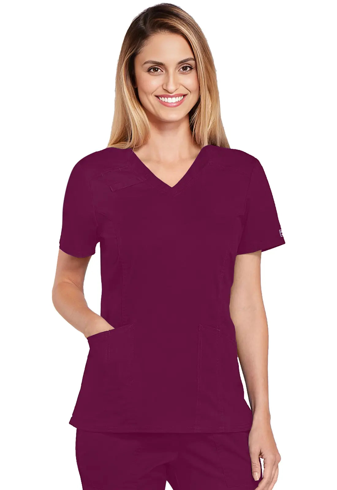 Cherokee Women's 4-Pocket V-Neck Top - Wine