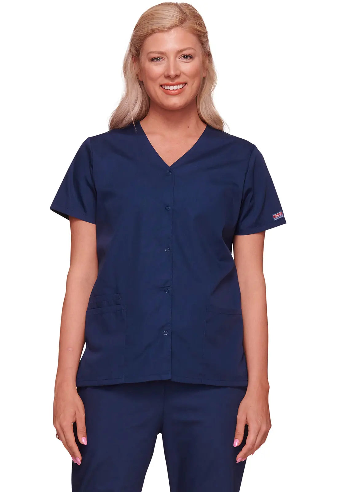 Cherokee Women's Snap Front V-Neck Top - Navy