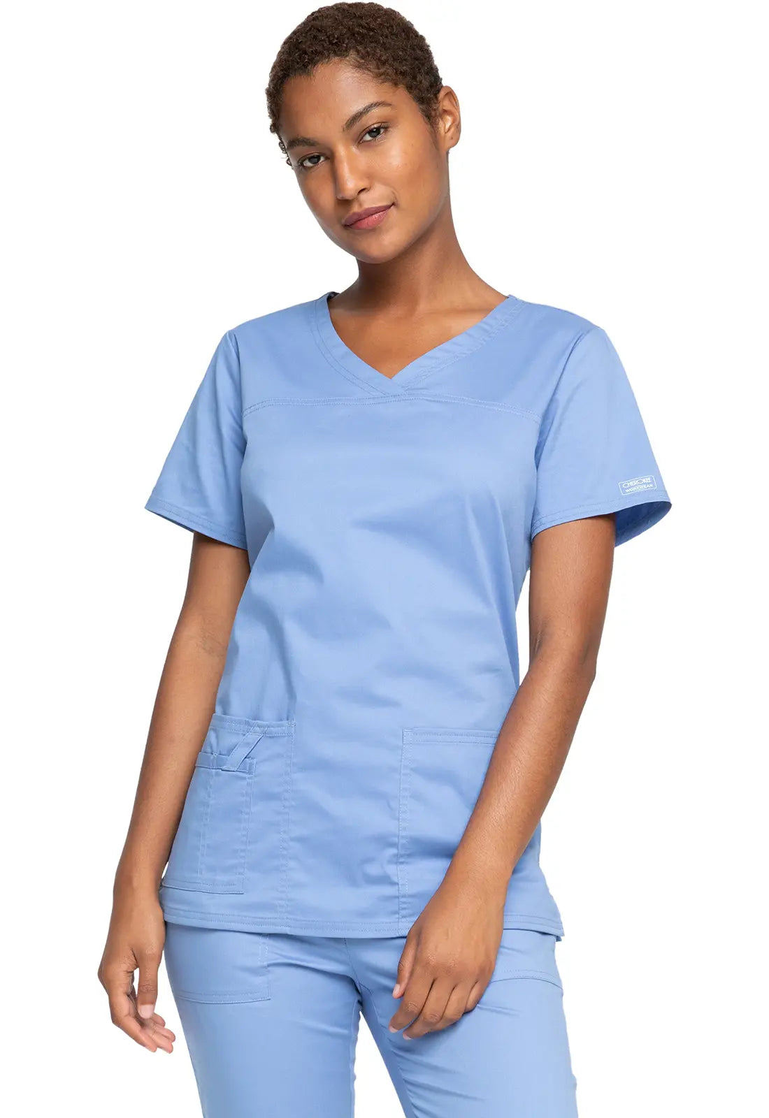 Cherokee Women's Stretch 3-Pocket V-Neck Top - Ceil Blue