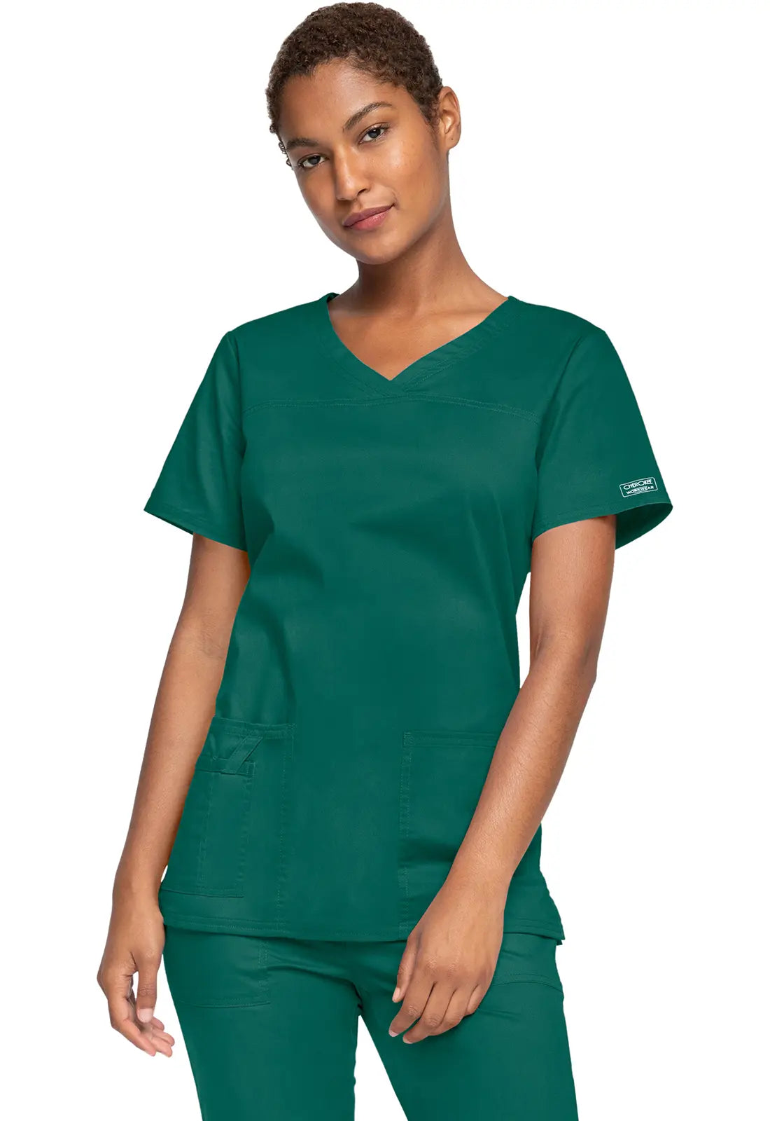 Cherokee Women's Stretch 3-Pocket V-Neck Top - Hunter Green