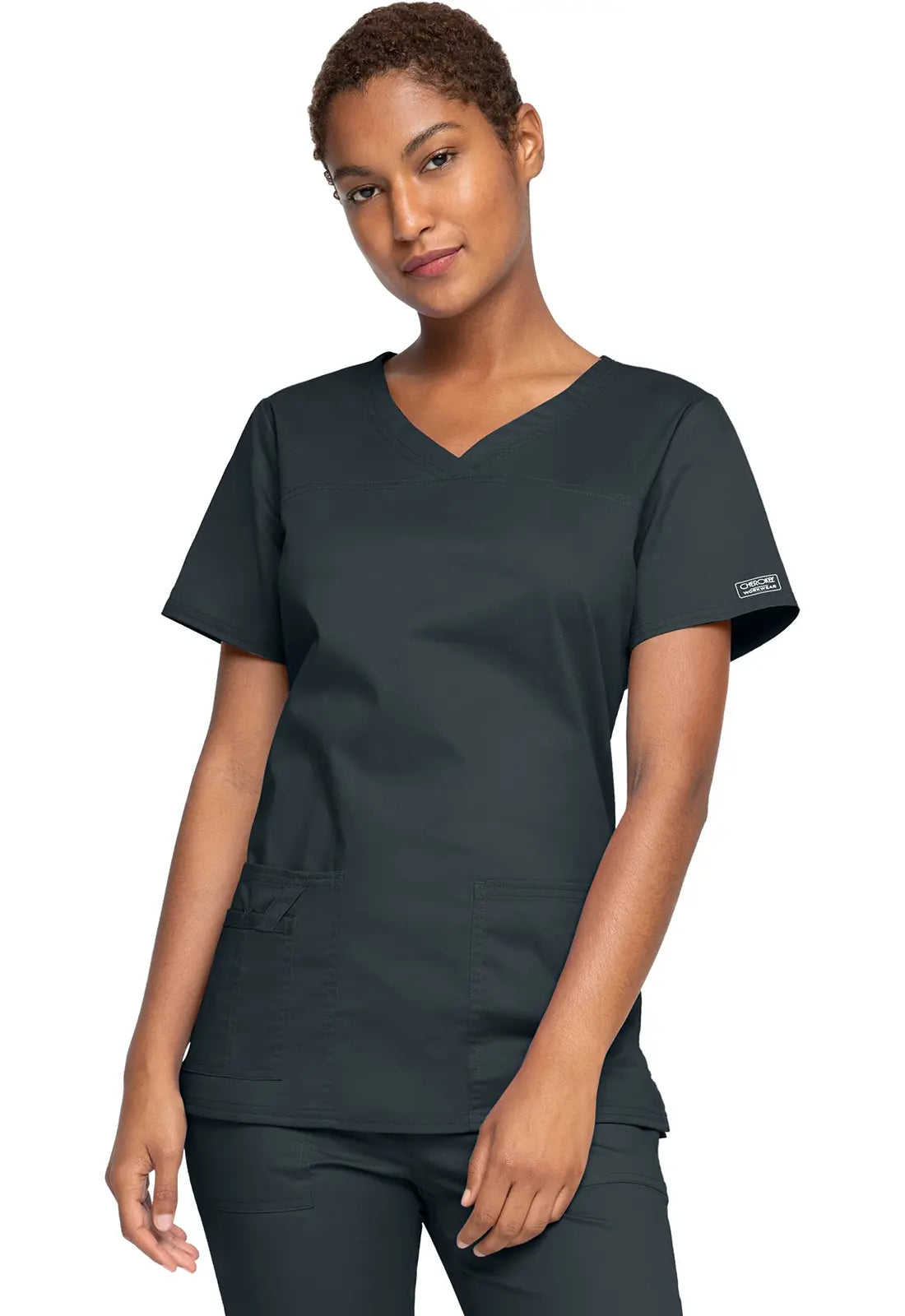 Cherokee Women's Stretch 3-Pocket V-Neck Top - Pewter