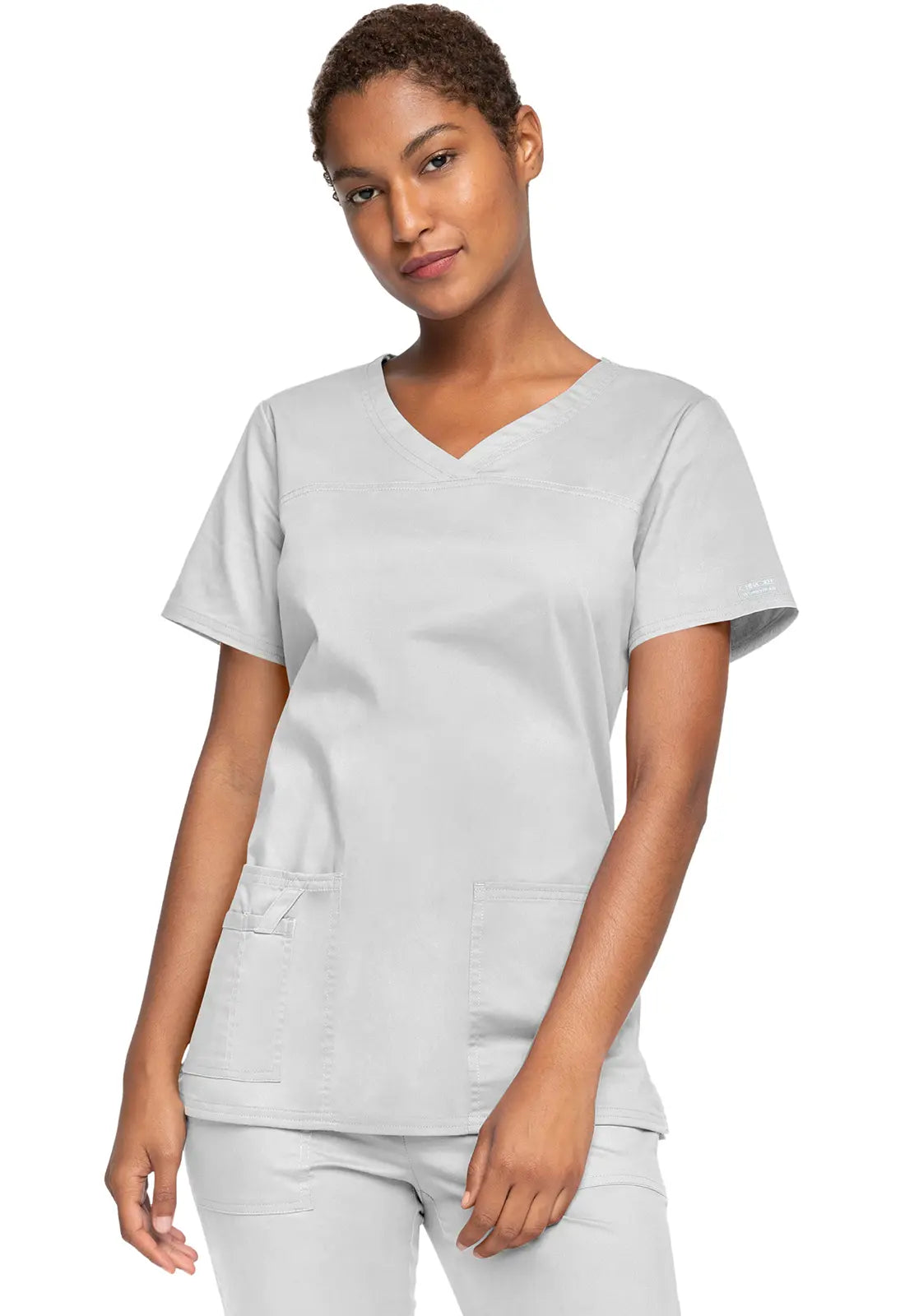 Cherokee Women's Stretch 3-Pocket V-Neck Top - White