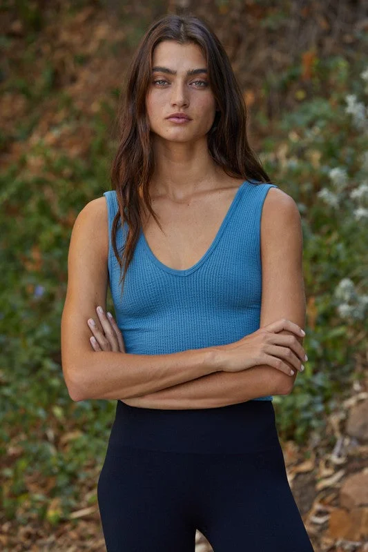 Deep Teal Sleeveless V-neck skinny Top