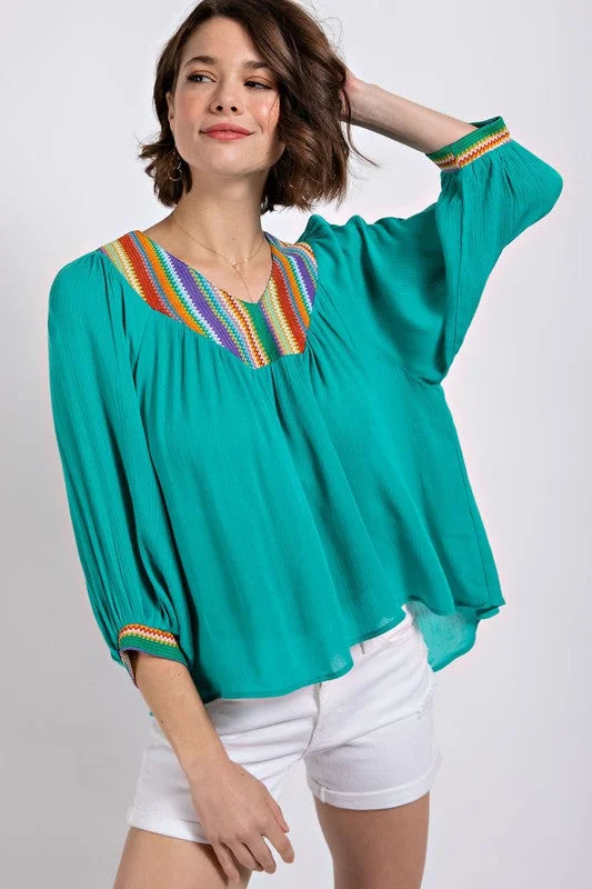 Green V-Neck Flowy Dolman Sleeve Top