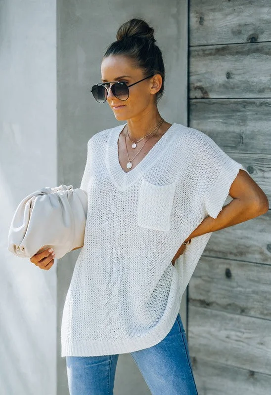 Ivory V-Neck Sweater Top