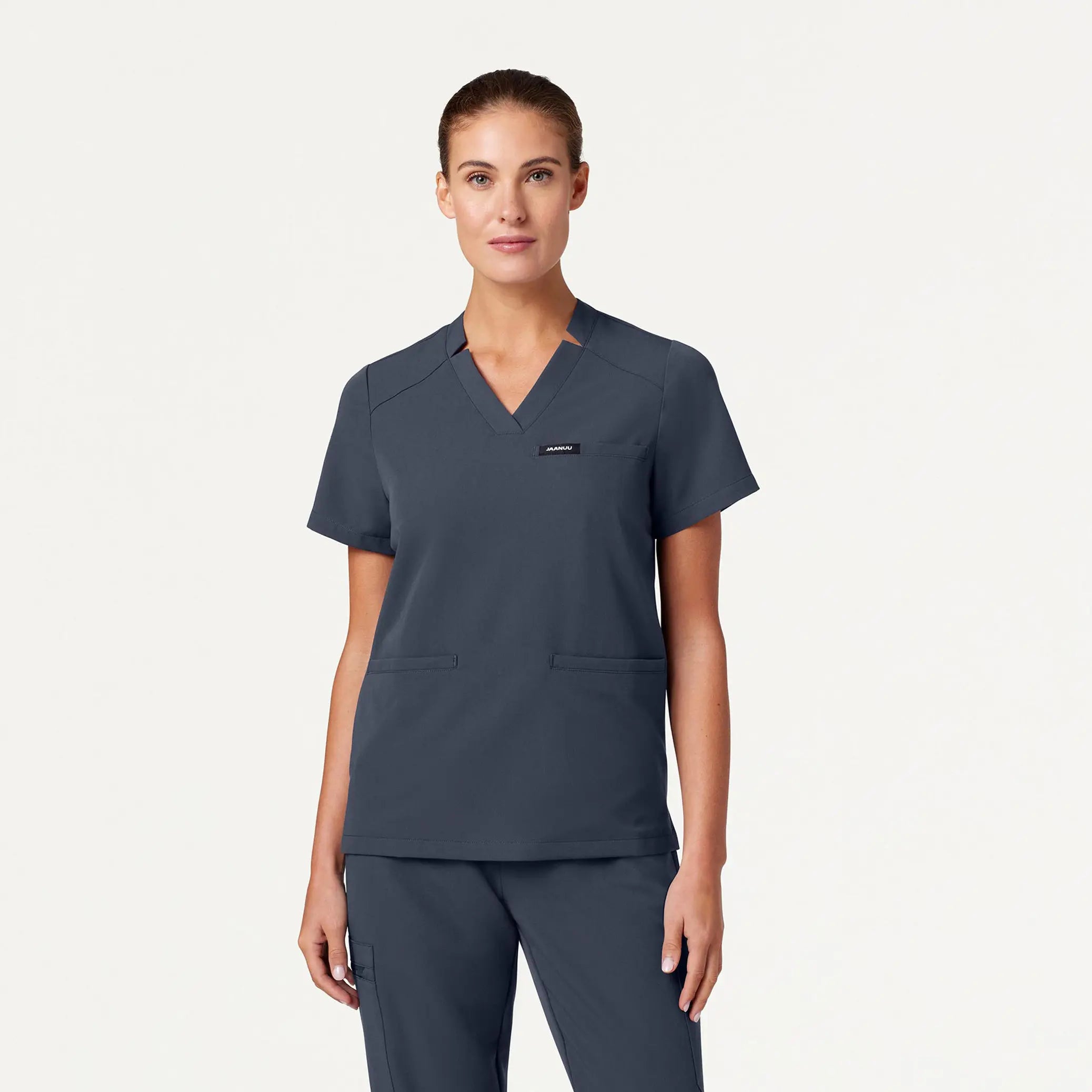 Jaanuu Women's Helia Notched V-Neck Scrub Top - Carbon Gray