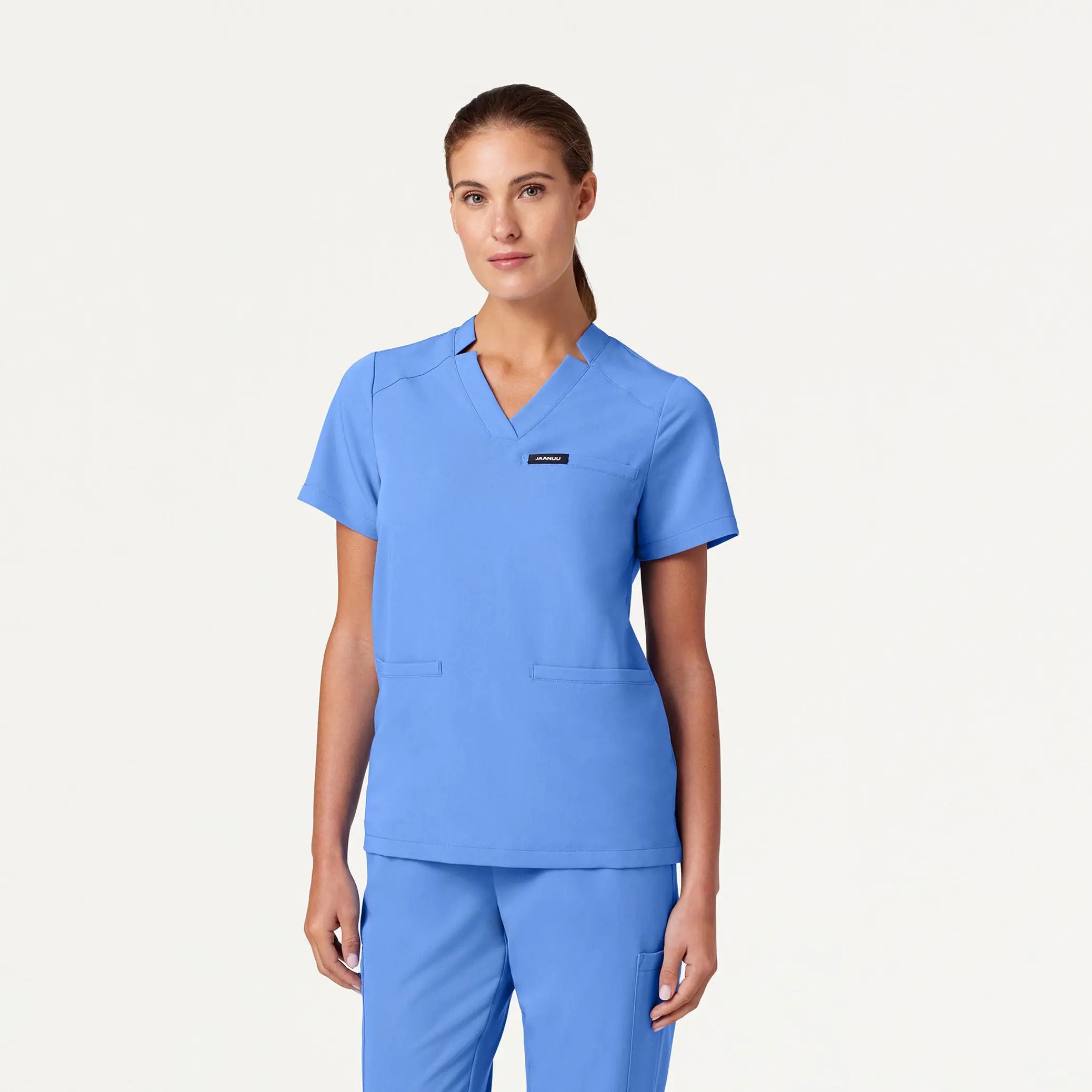 Jaanuu Women's Helia Notched V-Neck Scrub Top - Ceil Blue