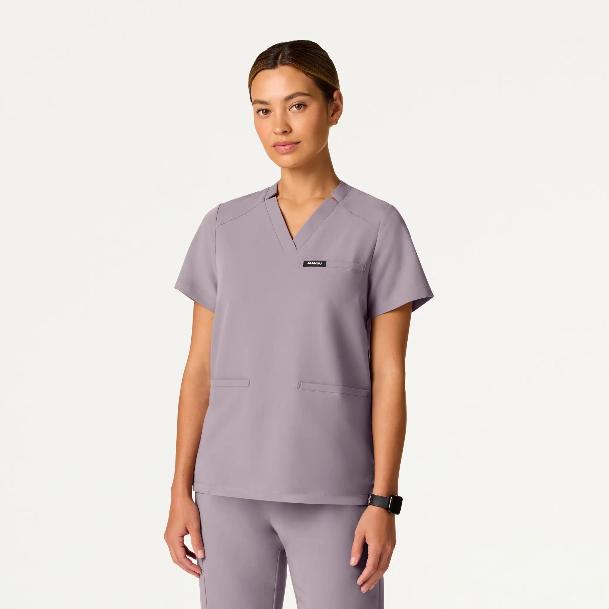 Jaanuu Women's Helia Notched V-Neck Scrub Top - Chrome