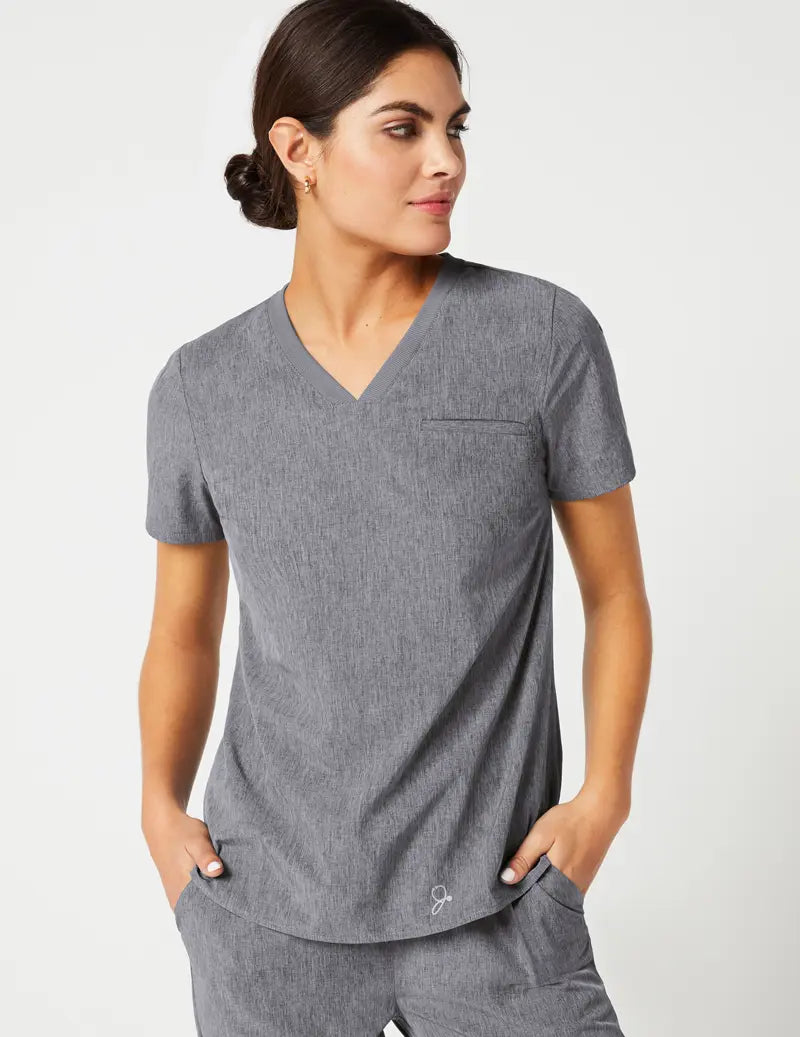 Jaanuu Women's Stride Ribbed V-Neck Top - Heathered Grey