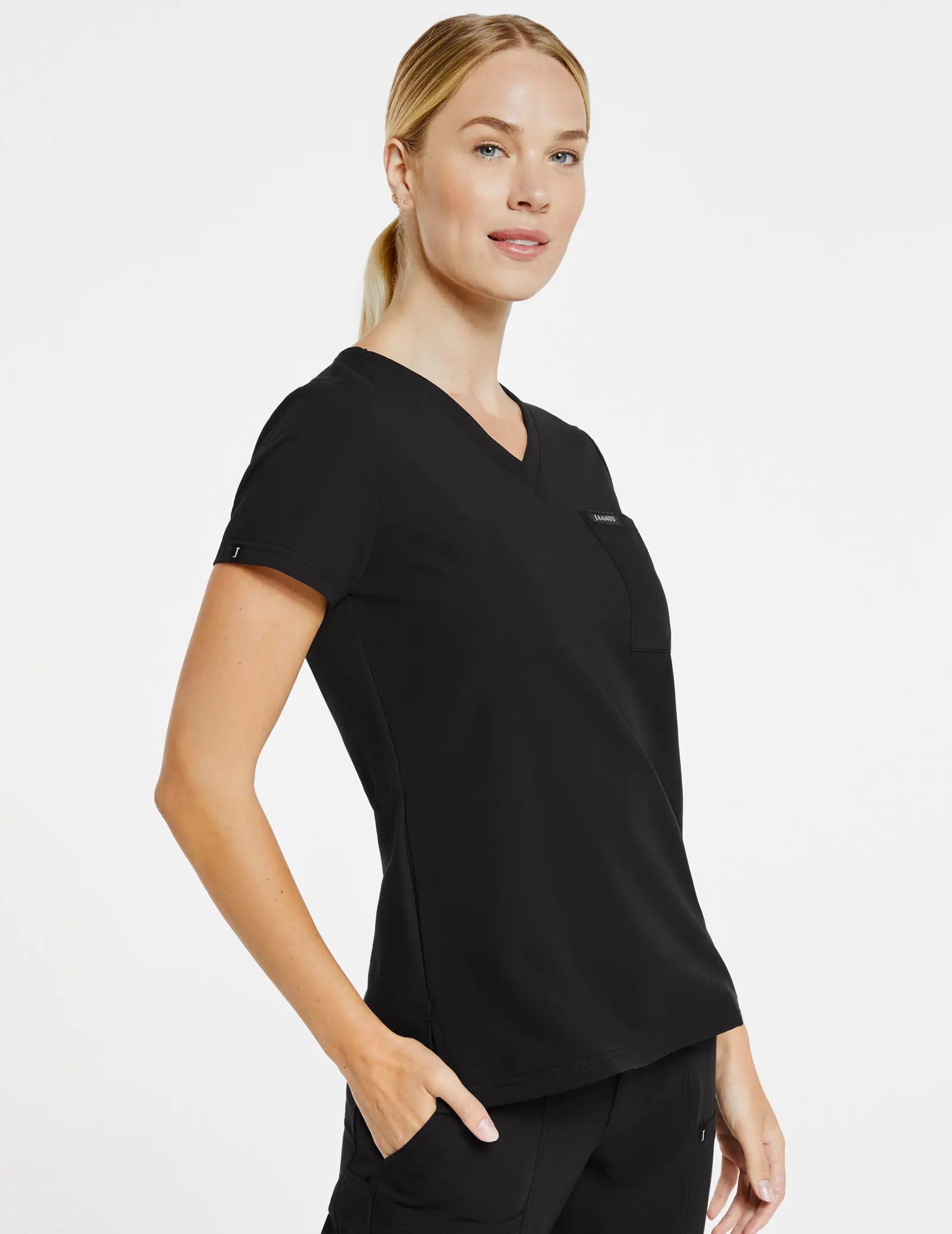 Jaanuu Women's 3-Pocket V-Neck Scrub Top - Black