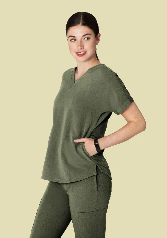 Oversized V Neck Top Heather Olive