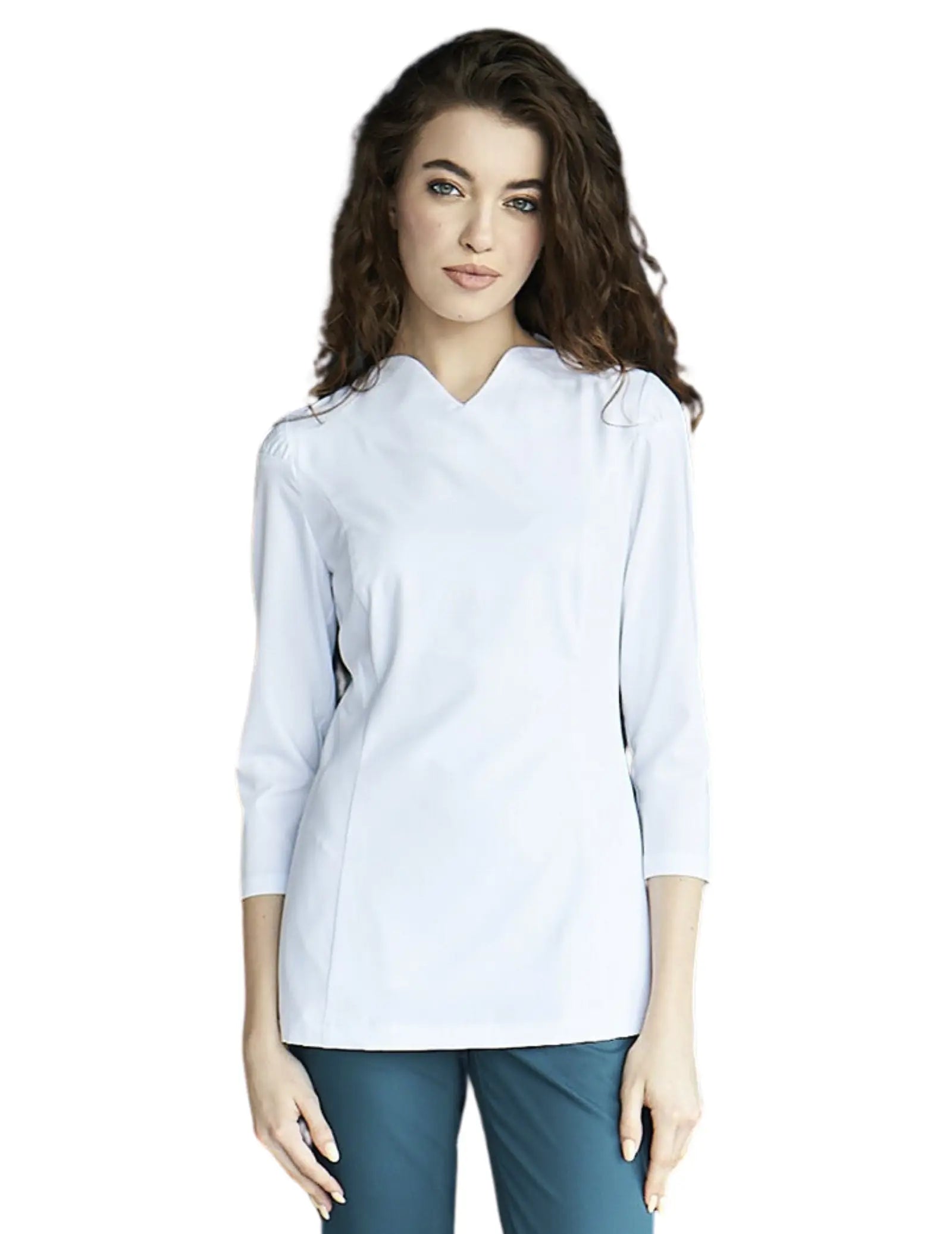 Treat in Style Women's 3/4 Sleeve V Neck Medical Top - White