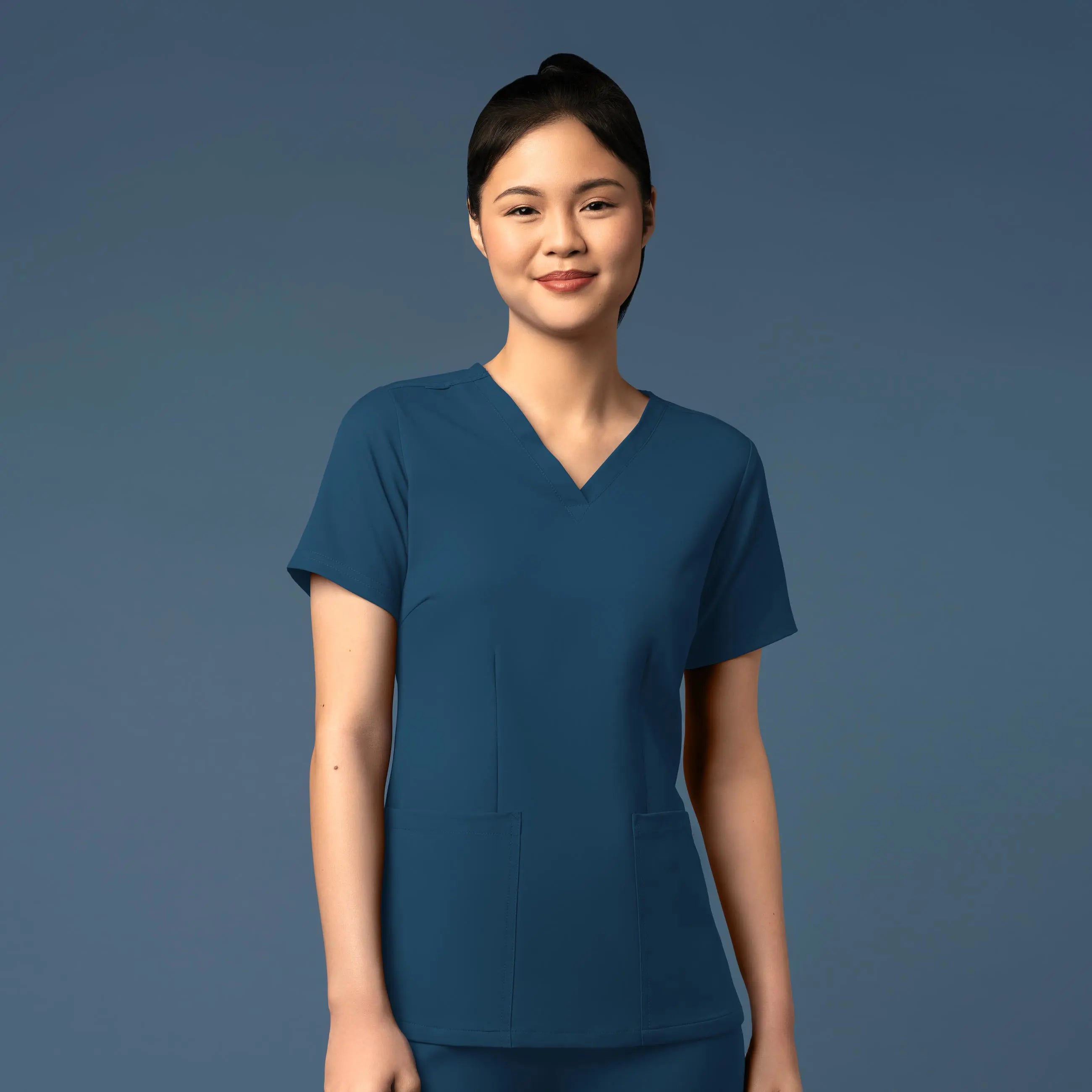 Wink Women's Fitted 3-Pocket V-Neck Scrub Top - Caribbean Blue