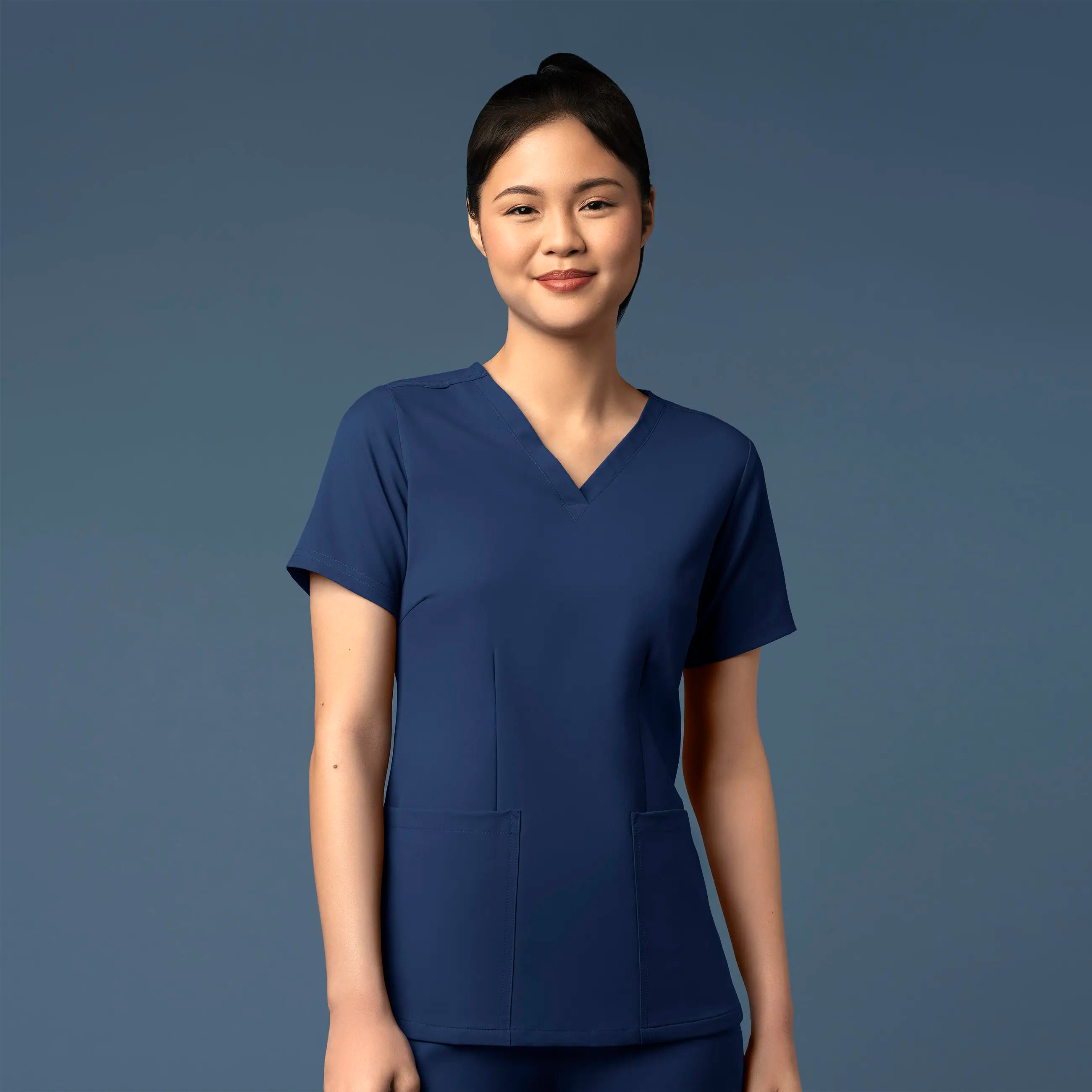 Wink Women's Fitted 3-Pocket V-Neck Scrub Top - Navy