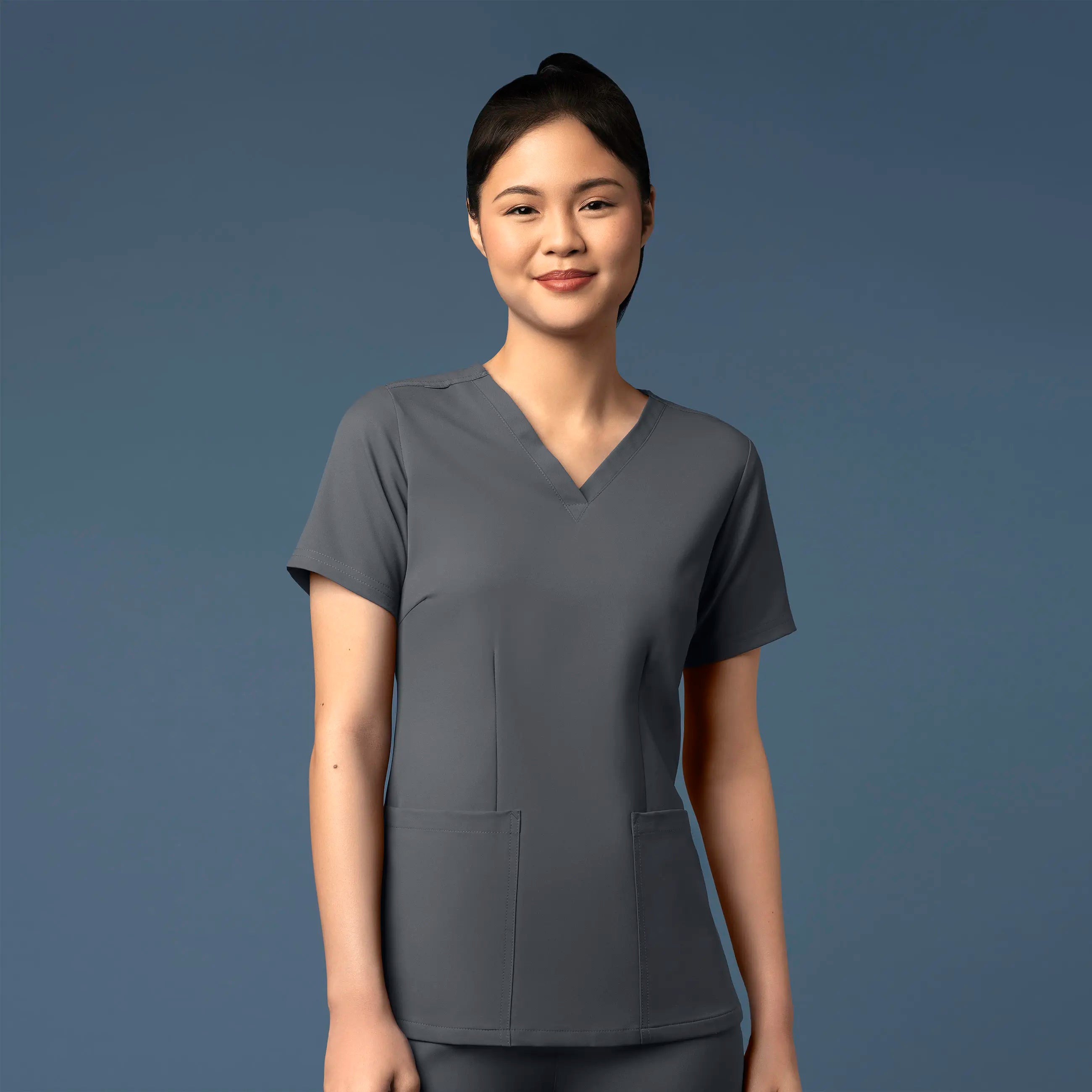 Wink Women's Fitted 3-Pocket V-Neck Scrub Top - Pewter