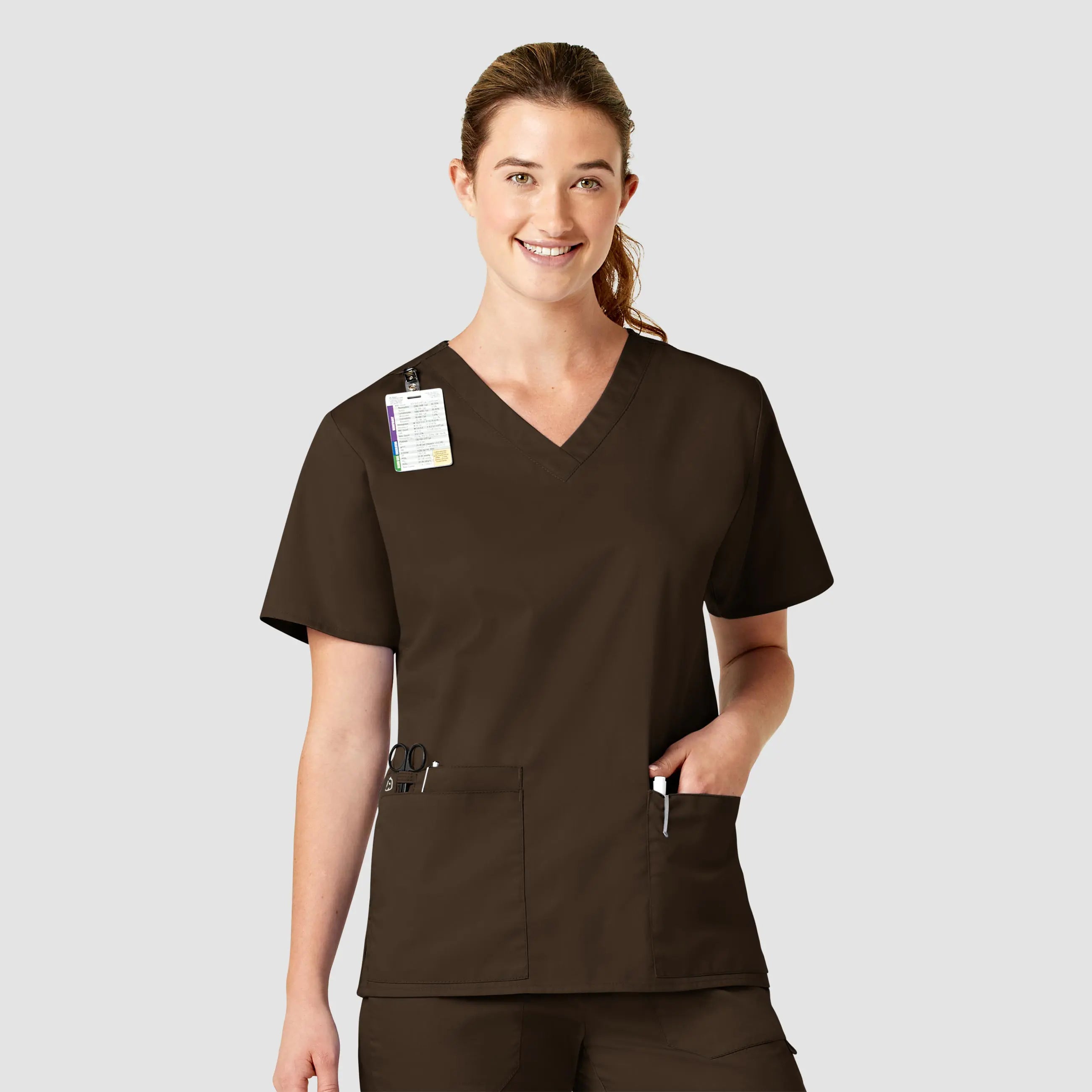 Wink Women's WonderWORK V-Neck Scrub Top - Chocolate